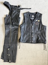 Harley Davidson Ride Free Deluxe Leather 4 Pocket VEST, With CHAPS, Large LN+ picture