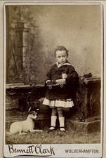 Antique Cabinet Card~Child~Sailor Suit ~Dog Terrier~Toy Train~October 12 1889 picture