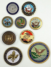 Authentic Military Challenge Coin Lot Of 9 Navy, USMC, Iraq & Large Medallions picture
