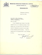 1927 Bedford Springs Hotel Letter Signed Joseph Bancroft Pre picture