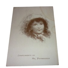 Antique Victorian Trade Card Wanamaker's Grand Depot Philadelphia Sepia Girl picture