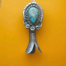 Orig Old Pawn Navajo Bisbee Turquoise Rare Orig Squash Blosso One Piece Pendant  picture