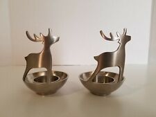 Pair Of Unique Reindeer Buck Votive Tealight Candle Holders Metal Silver India picture