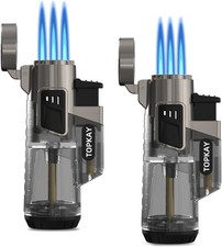 TOPKAY Cigar Lighters Triple Jet Flame Torch 2 Count (Pack of 1), Black  picture