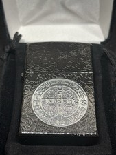 Zippo Windproof Black St. Benedict Lighter, Constantine, New In velvet Box picture