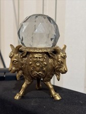 Vintage Brass decorative crystall Sphere & Brass gold-toned gothic ram or goat picture
