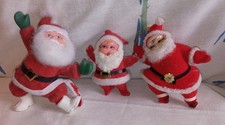 Vintage Christmas Santa Claus Lot 3 Kitsch Flocked Figurine Ornaments picture