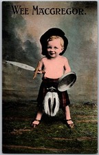 Antique c1910's Postcard ~ Wee Macgregor Child in Kilt Sword Shield Unposted picture