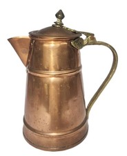 Vintage Copper Brass Pitcher Large With Attached Lid Water Coffee Tea Pot Kettle picture