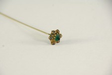 Vintage Antique Hatpin , gold tone Filigree, green faceted emerald-like stone. picture