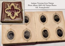 Antique Gem Tintype Photo Album 1800's S.E. Young Jewelers 86 Tintypes No Clasp picture