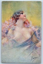 c1910's Pretty Woman With Flowers Guerzoni Signed Artist Italy Antique Postcard picture
