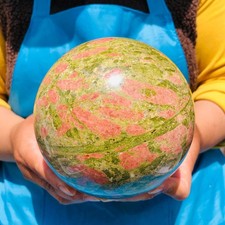 7.1 LB Natural Unakite Flower Green Crystal Sphere Healing Gem Ball 4759 picture