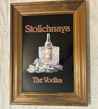 Vintage Stolichnaya THE Vodka Original Glass Advertisement Wood Frame 80s picture