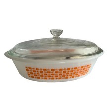Atomic Mod Orange VTG Glasbake Milk Glass Oval Casserole Dish 1 Qt J235 + Lid picture