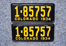 1934 COLORADO Passenger License Plate Plates PAIR / SET picture