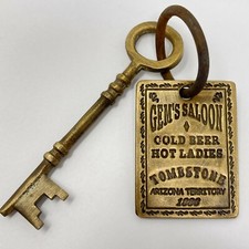 Gem's Saloon 1886 Tombstone Brothel Room Solid Brass Tag & Key W/ Antique Finish picture