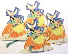 4 Unused Vintage Floral Basket Spring Tulips, Bridge Place Cards, Tallys Buzza picture
