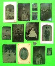 Lot of 13 ANTIQUE circa 1870's TINTYPE PHOTOGRAPHS Men WOMEN Children BABIES picture