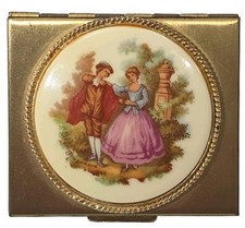 Vintage French Compact Makeup Mirror Case Pill Box Signed by Artist Fragonard picture