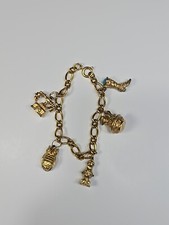 Avon Bracelet 6 Gold Color Charms Telephone Owl Boot Wash Basin Coffee Grinder picture