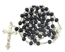 Black Catholic Glass Beads Rosary, 6mm Beads, Great for Women or Girls picture