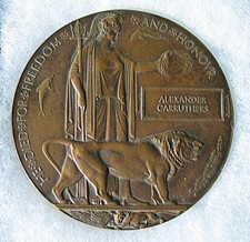 WWI British Memorial Death Plaque Penny Alexander Carruthers Bronze Table Medal picture