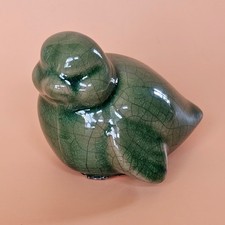 Vintage MCM Green Crackle Glaze Ceramic Baby SongBird Figurine 3in picture