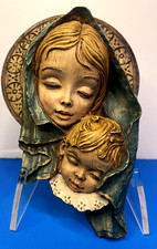 Vintage Virgin Mary & Baby Jesus Resin Wall Plaque Madonna Child Italy 3D Relief picture