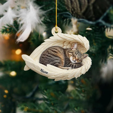 Personalized Tabby Cat Sleeping Angel Wings Flat 2D Acrylic Ornament picture