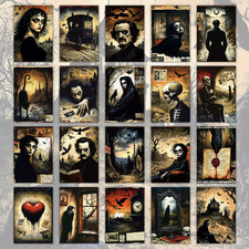 20 Halloween Postcard Lot Dark Spooky Skeleton Demon Witch Girl Heart Castle Bat picture