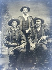 Civil War Tintype 3 Armed Men Pistols Western Fringed Coats Union  case outlaws? picture