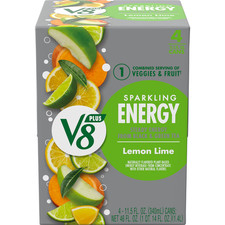 V8 +Energy Sparkling Lemon Lime Juice Energy Drink, 11.5 fl oz Can, 4 Count picture