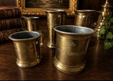 Antique Set 5 Parra Madrid Brass Metric Measures Decilitro Spain Tinned picture