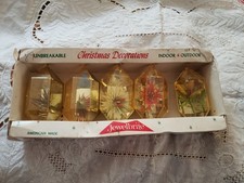 Vintage Jewelbrite Ornaments, Box Of Five, Unbreakable,  1950s-1960s  picture