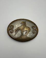 VTG ‘End of the Trail’ Belt Buckle Native American Horse Two Tone Brass Western picture