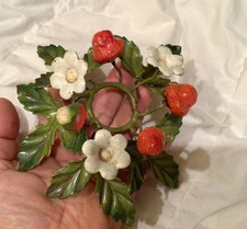 Vtg Italian Tole Strawberry Candleholder Toleware Cottagecore Shabby Chic picture