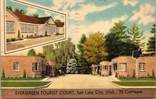 Linen Postcard Evergreen Tourist Court 2000 So. State St in Salt Lake City, Utah picture