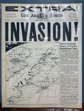 VINTAGE NEWSPAPER HEADLINE~ INVASION D-DAY JUNE 6th 1944 ALLIED FORCES LAND WW2 picture