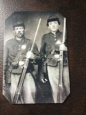 2 Civil War Military Soldiers With Rifles TinType C210RP picture