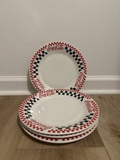 4 Coca-Cola Checkered Dinner Plates Red Black Retro Diner 10.5” Gibson Vtg 1996 picture