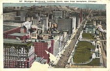 Chicago IL Michigan Blvd Aerial View from Aeroplane White Border Postcard 1920s picture