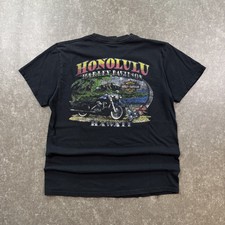 Vintage Harley-Davidson Honolulu Hawaii Graphic T-Shirt Faded Black Short Sleeve picture