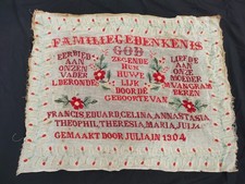 Antique 1904 Dutch Family Memorial Needlepoint Sampler Folk Art Cross Stitch art picture