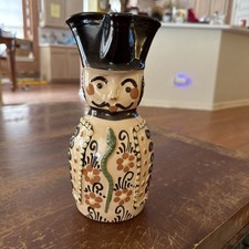 Hungarian Pitcher Folk Art Pottery Soldier Face Snake Flowers Handpainted  picture