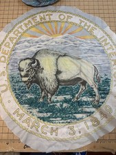 Vintage US Dept Interior Bison Seal Flag Panel 26” DOI March 3 1849 Large picture