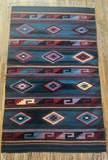 Hand Woven Oaxaca Mexico Rug Fringed white 4 x 6 picture