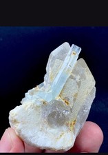 Natural  Blue Aquamarine  Crystal with Quartz March Brith Stone 91 Gram picture