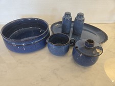 7 Serving Pcs Denby Langley English Blue Platter Bowl Salt Pepper Covered Sugar  picture
