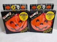 2 Vintage Blinky Glow Lite Electric Blow Mold Pumpkin Halloween Working W/ Bulb picture